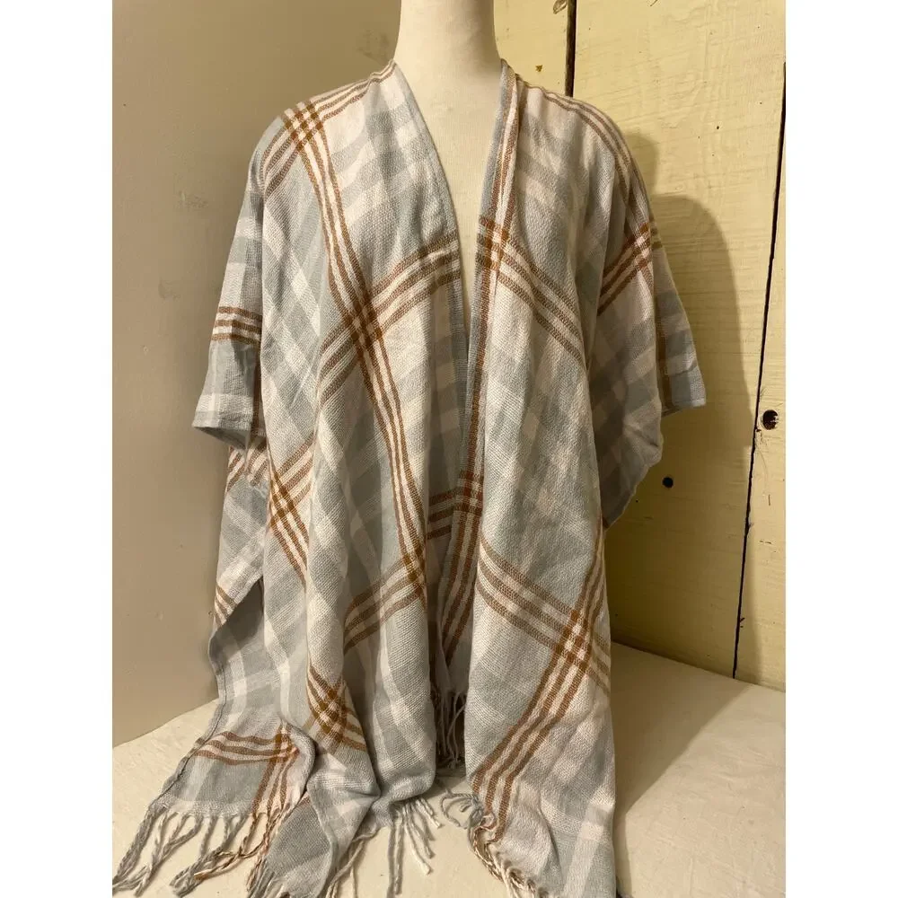 Three Dots Women's Shawl Wrap One Size Louisa Plaid Grey Casual Soft NWT